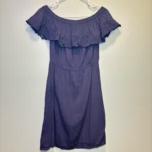 LOFT Navy Off-Shoulder Ruffle Neck Beach Vacation Coverup Dress | Size Small